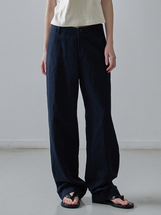 Facade Pattern Linen Straight Pants navy