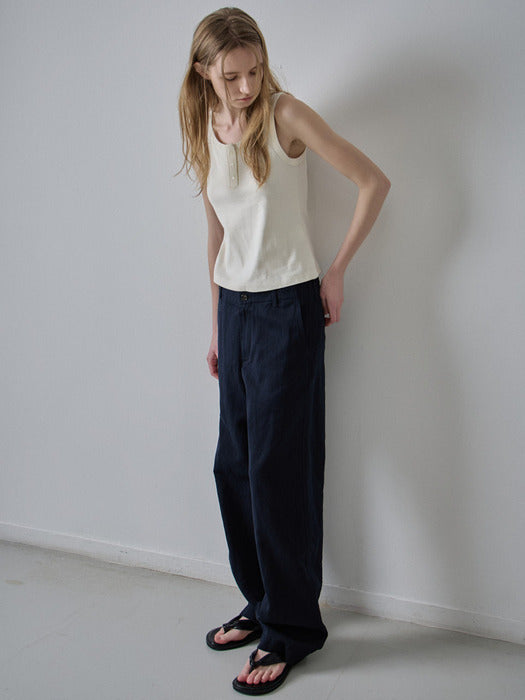 Facade Pattern Linen Straight Pants navy