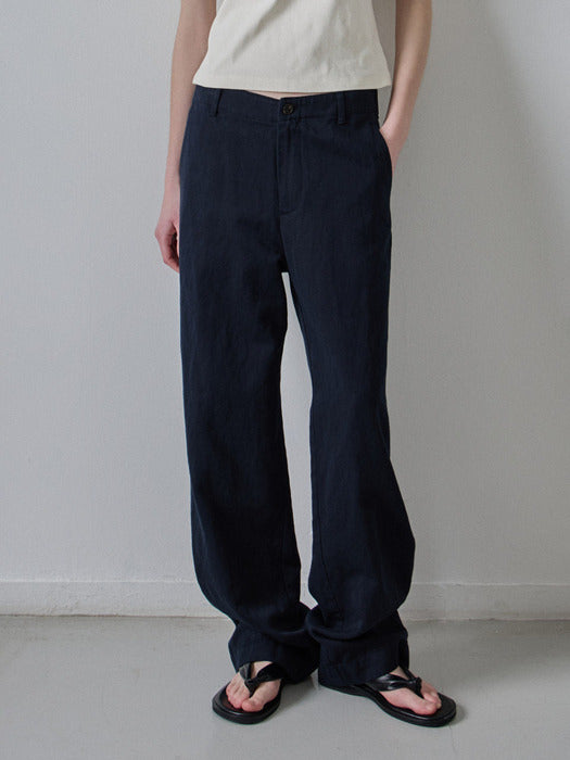 [facade pattern] Linen Straight Pants - Navy