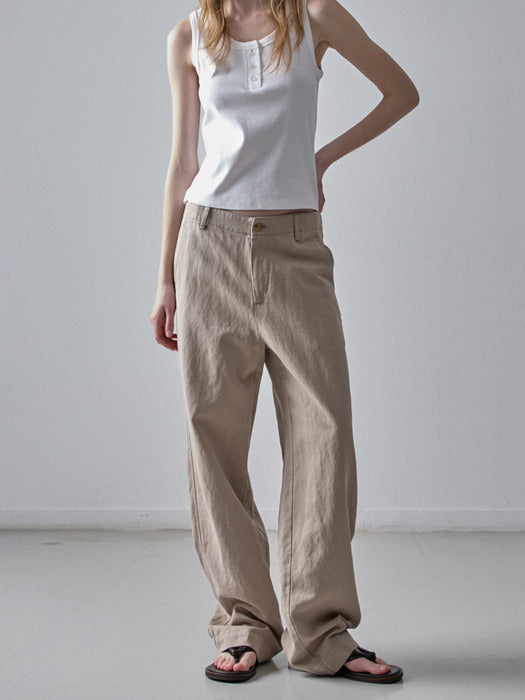 [facade pattern] Olive Beige Linen Straight Pants