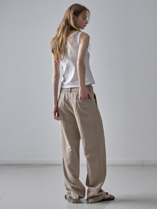 Facade Pattern Linen Straight Pants olive beige