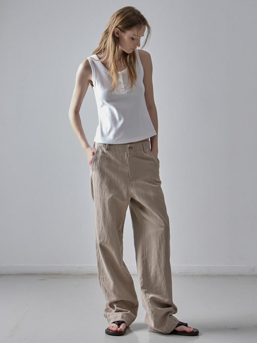 Facade Pattern Linen Straight Pants olive beige