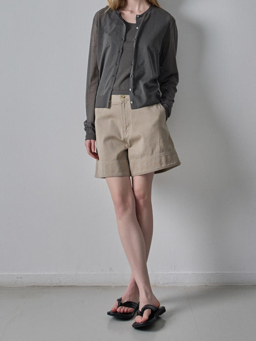 Facade Pattern Washed Cotton Shorts olive beige