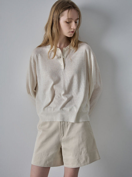 Facade Pattern Washed Cotton Shorts cream