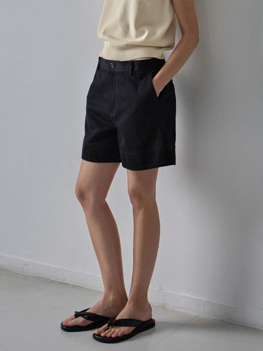 [facade pattern] Washed Cotton Shorts - Black