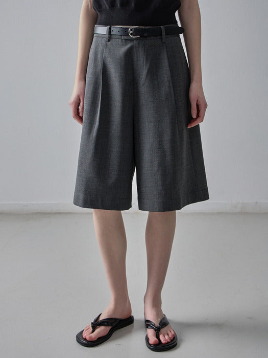 [facade pattern] Summer Wool Wide Bermuda Pants_charcoal