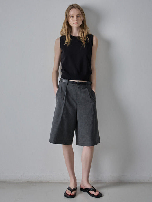 [facade pattern] Summer Wool Wide Bermuda Pants_charcoal