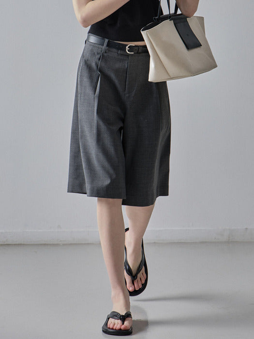 [facade pattern] Summer Wool Wide Bermuda Pants_charcoal