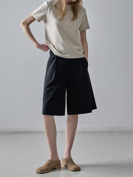 Facade Pattern Summer Wool Wide Bermuda Pants black