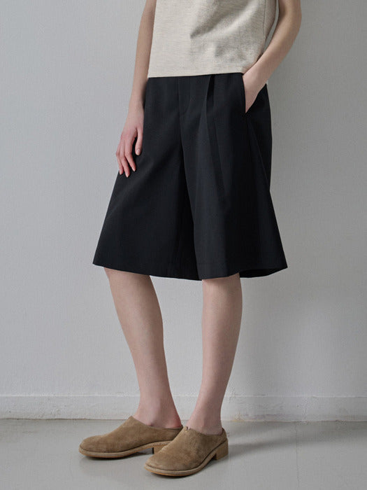 Facade Pattern Summer Wool Wide Bermuda Pants black