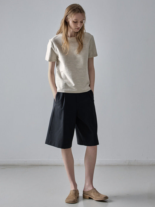 Facade Pattern Summer Wool Wide Bermuda Pants black