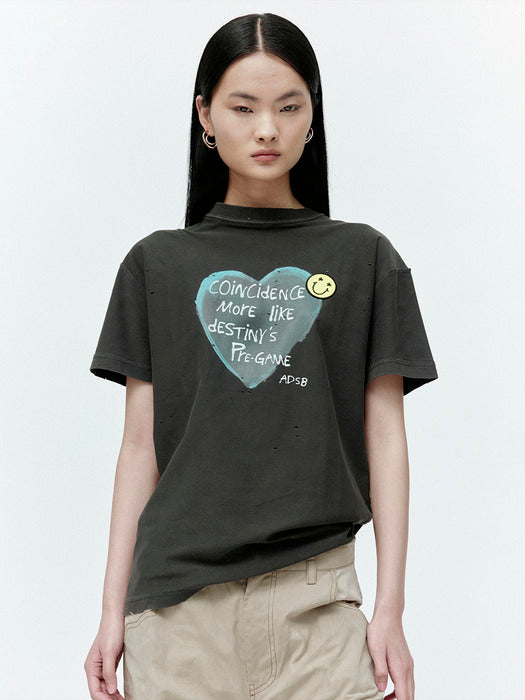 [andersson bell] UNISEX HEART MESSAGE T-SHIRT atb1251u(CHARCOAL)