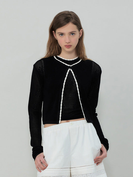 Grove 25Ss Daisy Knit Cardigan (Black)