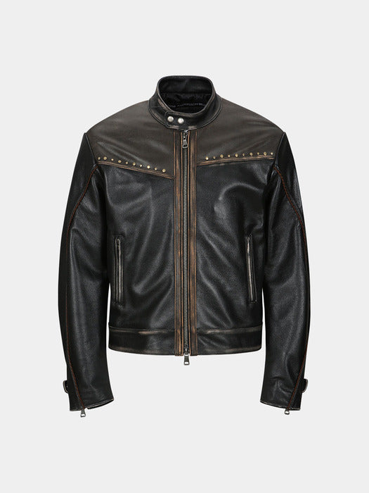 [andersson bell] VINTAGE LEATHER BIKER JACKET awa582m(BLACK)
