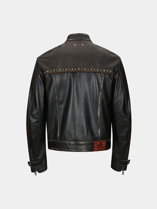 [andersson bell] VINTAGE LEATHER BIKER JACKET awa582m(BLACK)