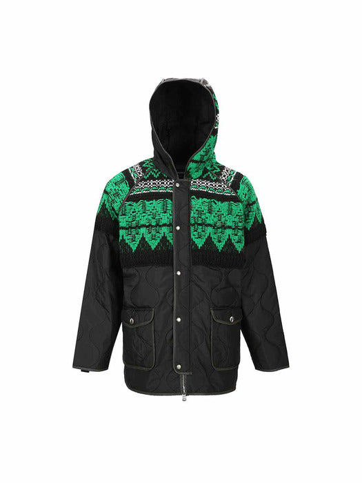 [andersson bell] UNISEX NORDIC KNIT PATCH QUILTED PARKA awa555u(BLACK)