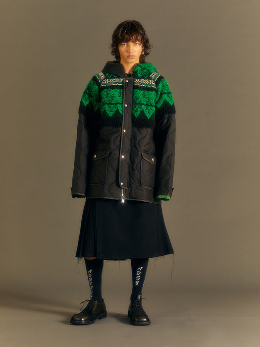 [andersson bell] UNISEX NORDIC KNIT PATCH QUILTED PARKA awa555u(BLACK)