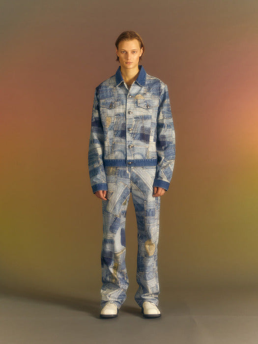 BRNO PATCHWORK PRINTED JACKET awa563m(BLUE)