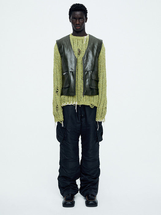 [andersson bell] TONNY V-NECK ZIP-UP VEST atb1046m(KHAKI)