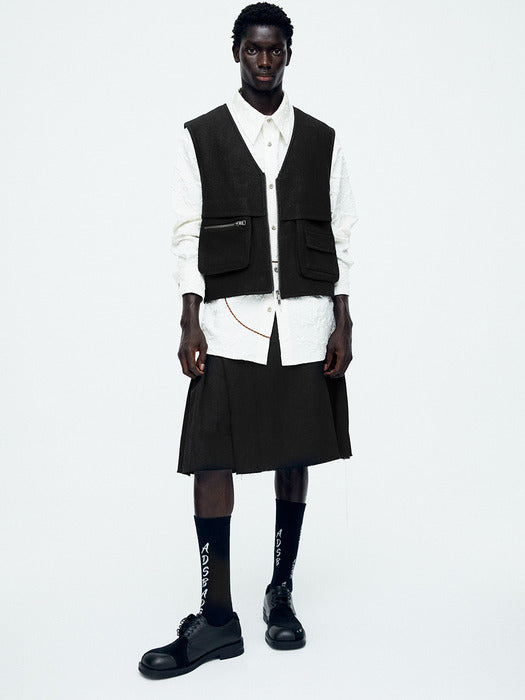 [andersson bell] WOOL V-NECK ZIP-UP VEST atb1047m(BLACK)