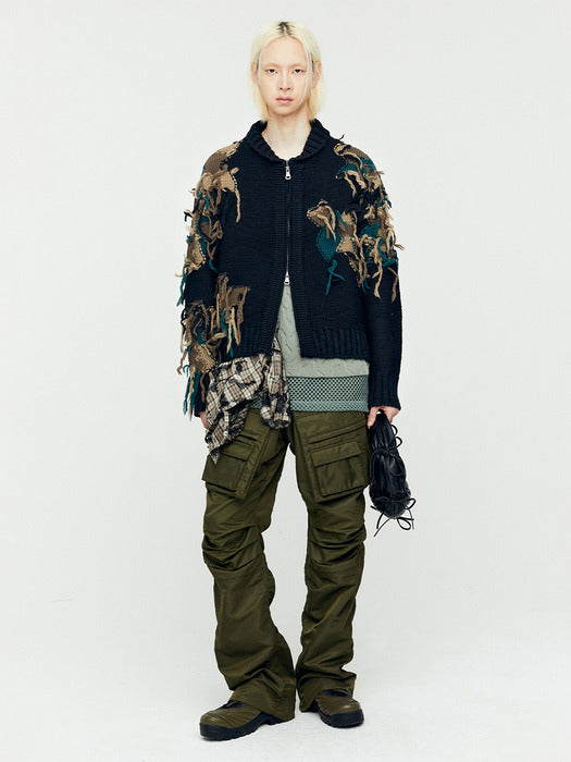 [andersson bell] NEW CAMOUFLAGE ZIP-UP CARDIGAN atb1153m(BLACK)
