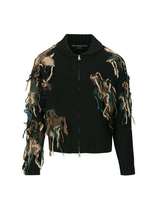 [andersson bell] NEW CAMOUFLAGE ZIP-UP CARDIGAN atb1153m(BLACK)