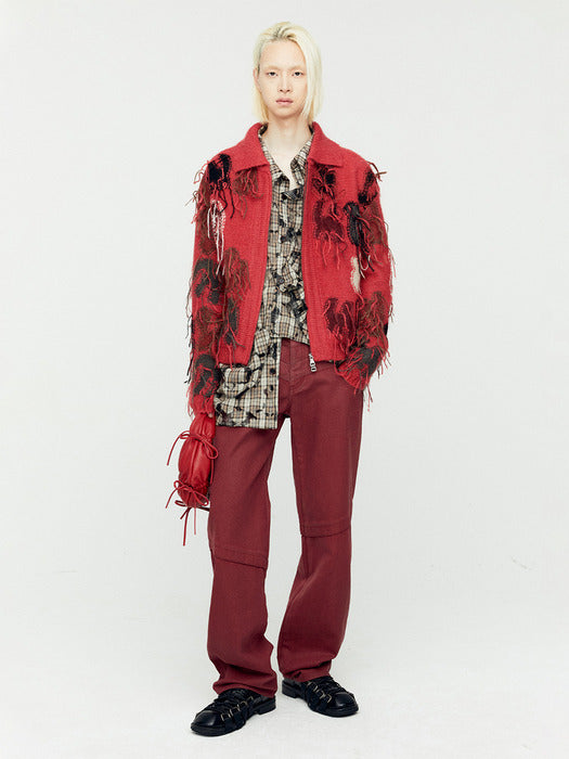 [andersson bell] RAINBOW INTARSIA ZIP-UP CARDIGAN atb1154m(RED)