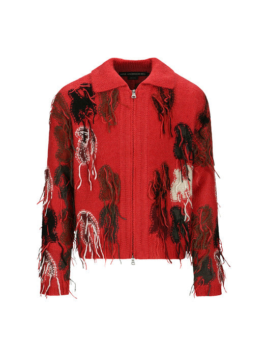 [andersson bell] RAINBOW INTARSIA ZIP-UP CARDIGAN atb1154m(RED)