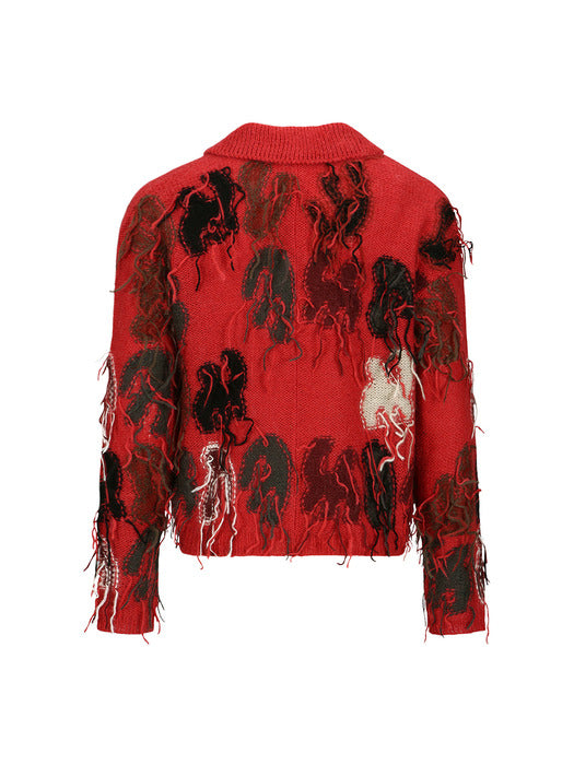 [andersson bell] RAINBOW INTARSIA ZIP-UP CARDIGAN atb1154m(RED)