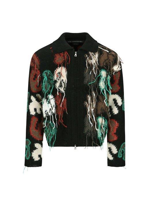 [andersson bell] RAINBOW INTARSIA ZIP-UP CARDIGAN atb1154m(BLACK)