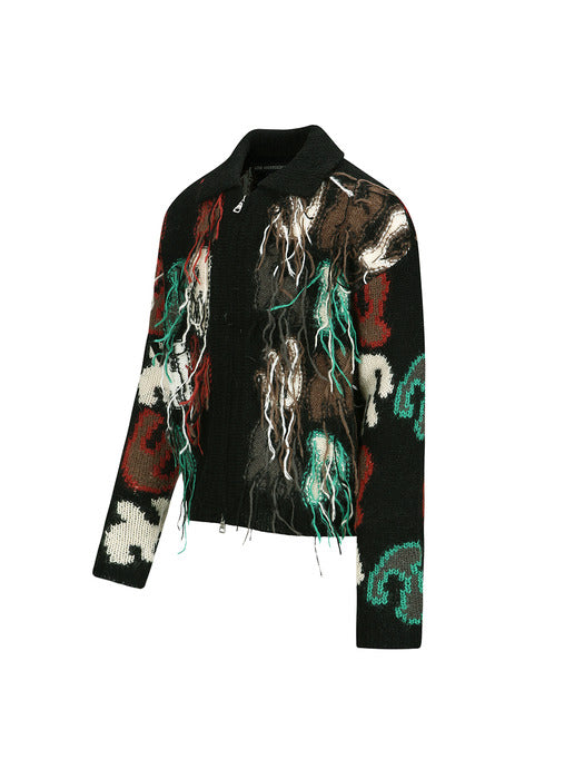 [andersson bell] RAINBOW INTARSIA ZIP-UP CARDIGAN atb1154m(BLACK)
