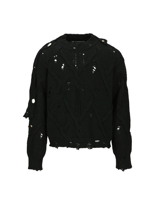 [andersson bell] FISHERMAN BUTTON CREW-NECK SWEATER atb1163m(BLACK)