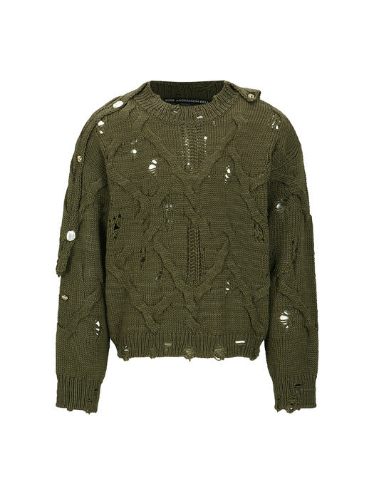 [andersson bell] FISHERMAN BUTTON CREW-NECK SWEATER atb1163m(KHAKI)