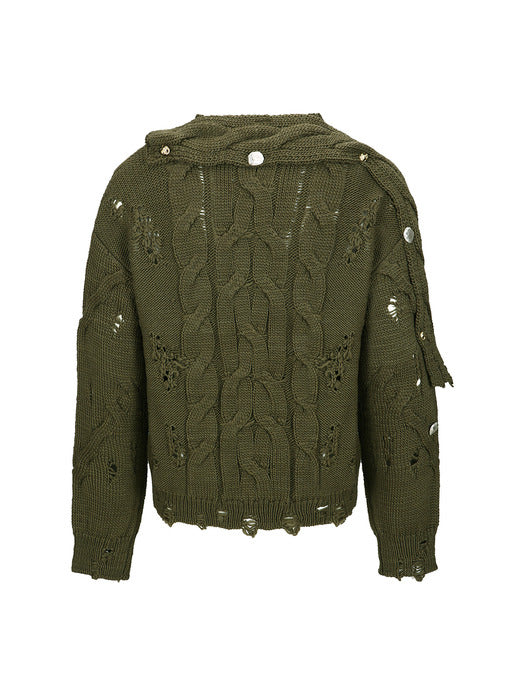 [andersson bell] FISHERMAN BUTTON CREW-NECK SWEATER atb1163m(KHAKI)