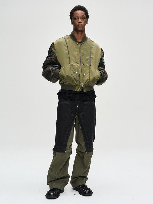 [andersson bell] UNISEX MESH SLEEVE BOMBER JACKET awa626u(KHAKI)