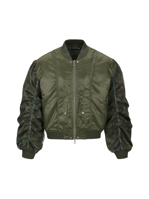 [andersson bell] UNISEX MESH SLEEVE BOMBER JACKET awa626u(KHAKI)