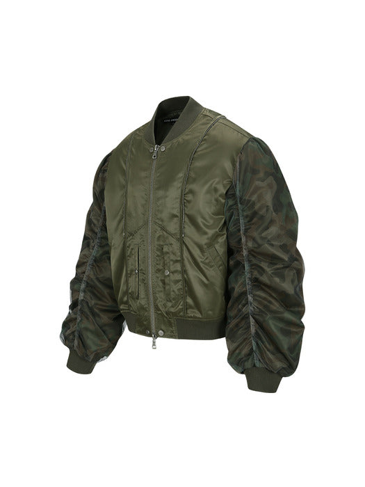 [andersson bell] UNISEX MESH SLEEVE BOMBER JACKET awa626u(KHAKI)