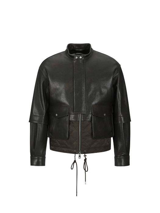 [andersson bell] QUILTED BOMBER LEATHER JACKET awa631m(BROWN)