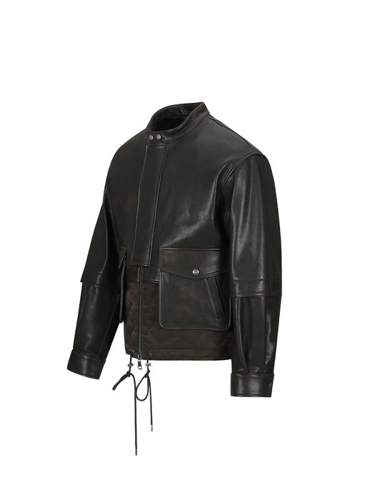 [andersson bell] QUILTED BOMBER LEATHER JACKET awa631m(BROWN)