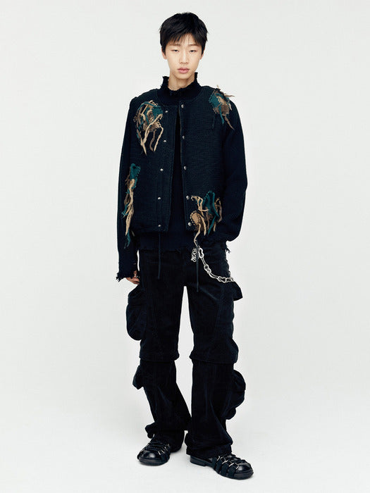 CAMOUFLAGE REVERSIBLE KNIT VEST awa647m(BLACK)