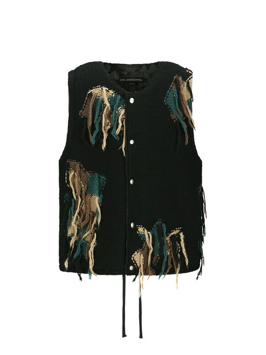 CAMOUFLAGE REVERSIBLE KNIT VEST awa647m(BLACK)