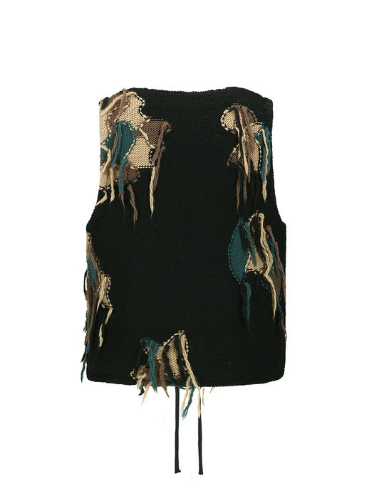 CAMOUFLAGE REVERSIBLE KNIT VEST awa647m(BLACK)