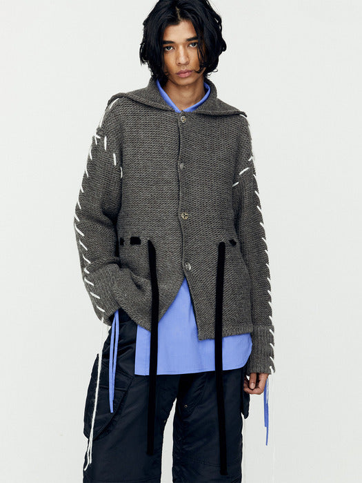 [andersson bell] CHARLIE BIG COLLAR CHUNKY CARDIGAN atb1168m(GREY)