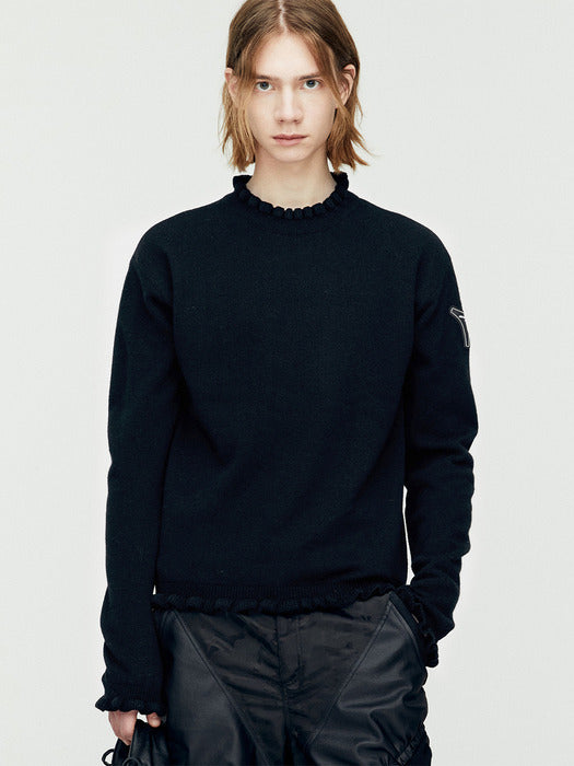 [andersson bell] FLOWER RIB CREW-NECK SWEATER atb1173m(BLACK)