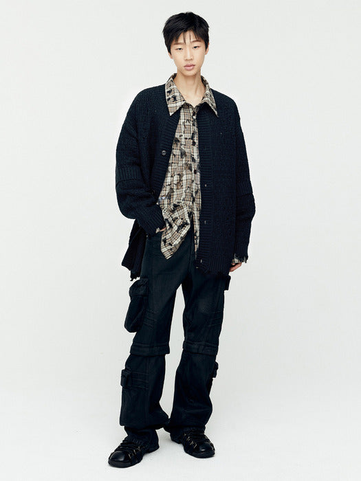 [andersson bell] CARGO COATED WIDE-LEG JEANS apa748m(BLACK)