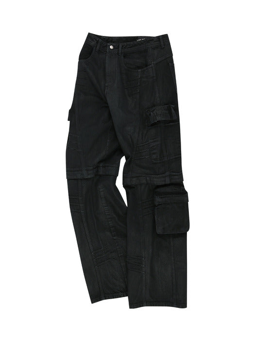 [andersson bell] CARGO COATED WIDE-LEG JEANS apa748m(BLACK)