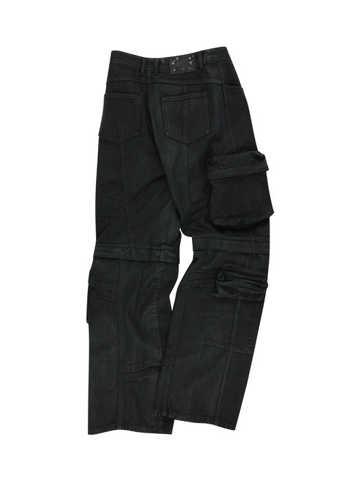 [andersson bell] CARGO COATED WIDE-LEG JEANS apa748m(BLACK)