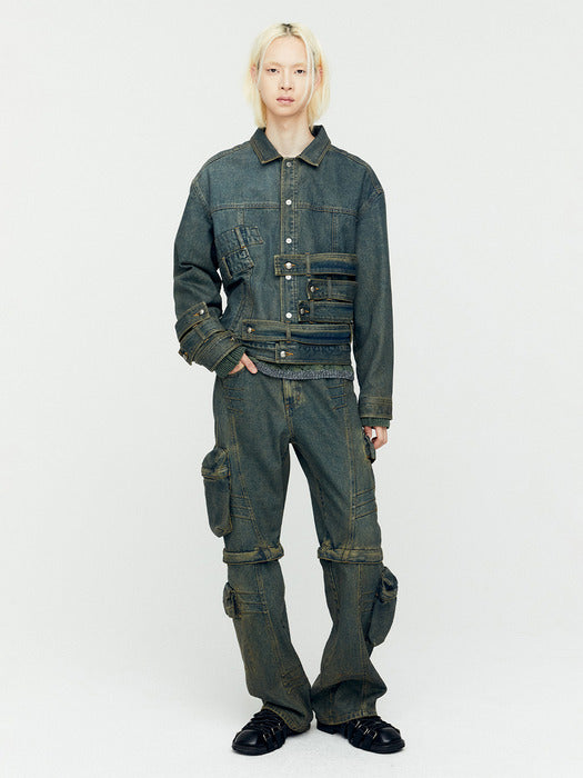 [andersson bell] WAISTBANDS DENIM JACKET awa636m(ARMY GREEN)