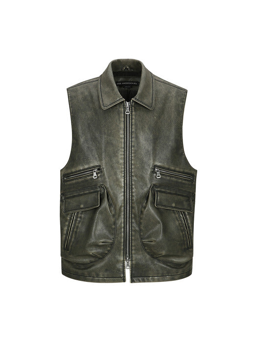 [andersson bell] UNISEX ETNA FAUX LEATHER VEST awa651u(KHAKI)