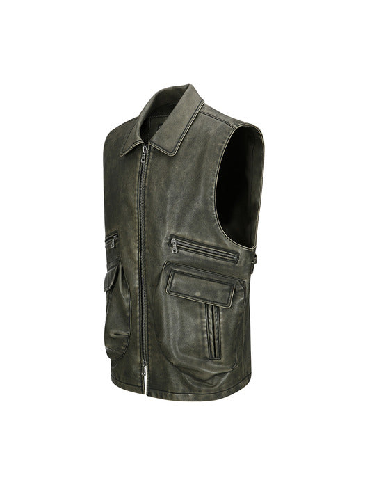 [andersson bell] UNISEX ETNA FAUX LEATHER VEST awa651u(KHAKI)